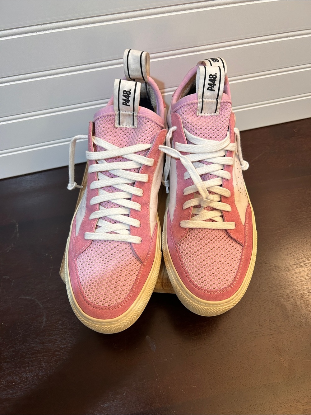 P448 Soho Sock Sneaker Pink/White Women's Casual Pull On With Laces Size 41